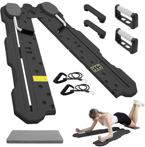 Pilates Board, Pilates Reformer Compact, Tragbare und Faltbare Pilates Reformers Maschine mit Auto Rückprall, multifunktionales Bauchmuskelbrett für Zuhause und im Fitnessstudio - Schwarz
