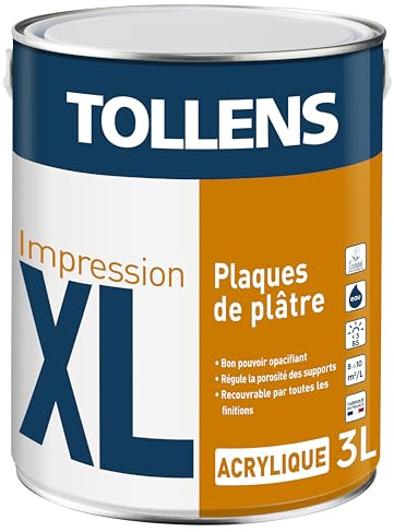 Tollens Sous couche Professionnelle - Spécial Plaque de Plâtre - Toutes Pièces XL Impression plaque de plâtre - 3L = 30m2