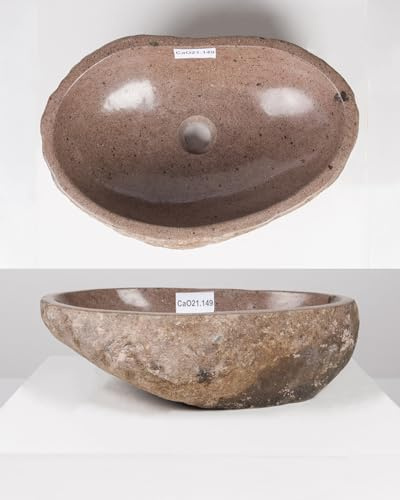 Stein-Waschbecken 50 cm Unikatauswahl nach dem Kauf Bad WC Garten oval innen poliert Handwaschbecken Findling Flußstein-Waschbecken Wohnfreuden