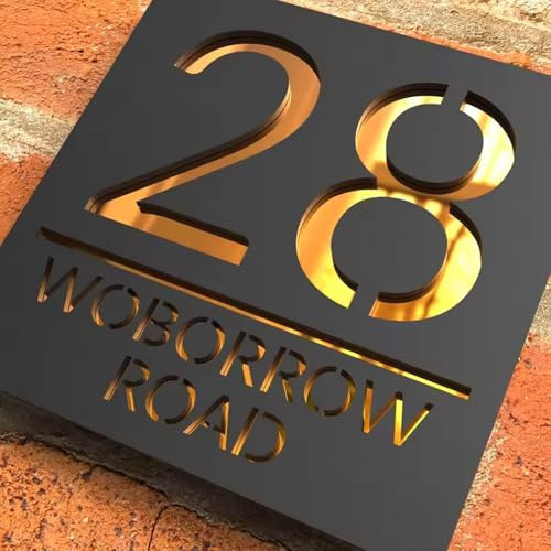 Personalisiertes Modernes Hausnummernschild Aus Acryl Mit Straßennamen – Individuell Gestaltete 3D-Hohlgravur-Adressplakette | Gartendekoration Für Ihr Zuhause | 10 Farben(25x25cm)
