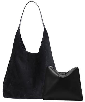 unisoul Wildleder Handtasche Damen Shopper mit Magnetverschluss, Tote Bag Groß Vintage Hobo Bag Schultertasche 2-teiliges Set für Arbeit, Schule, Einkauf
