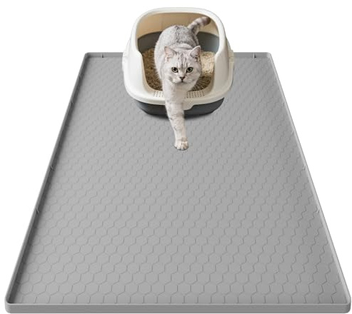 Pawinner Cat Litter Tray Mat Extra Large 86x56 cm, 2.5cm Raised Edge | Silicone Pet Litter Tray Mat, Urine and Waterproof Cat Litter Mat, Odourless, Anti- Slip Easy Clean