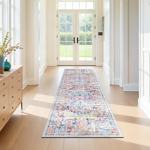 SHACOS Läufer Flur rutschfest 80x200 cm, Waschbar Teppich Läufer Boho | Flurläufer Bunt Weich, Gummierte Rückseite, Vintage Küchenläufer für Flur, Eingang, Vorzimmer, Wohnzimmer