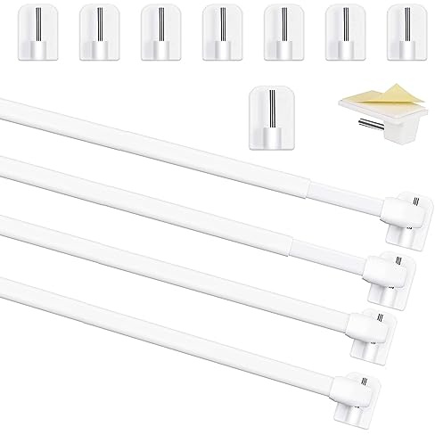 Honeyes 4 Stück Vitragestangen mit Selbstklebehaken Ausziehbar Bistrogardinenstangen Gardinenstange für Fenster Küche DIY-Projekte 4 Stück-70-115CM