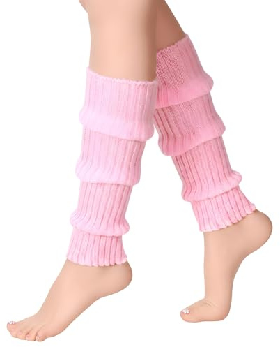 1 par heta rosa benvärmare 80-tal kvinnor, mode ribbade stickade randiga benvärmare för flickor, ankelvärmare strumpor höst vintergåvor, 80-tal 90-tal neontillbehör för Y2k-fest yoga dans sport (40