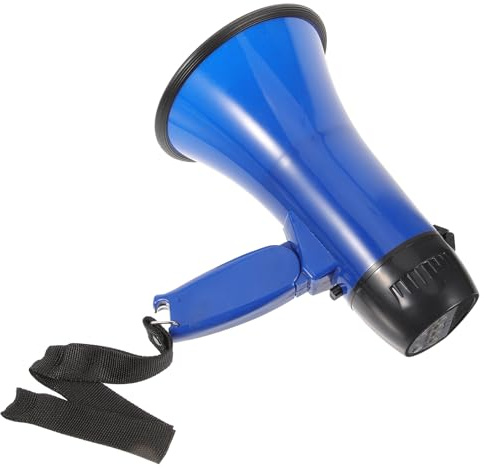 POPETPOP Mégaphone Portable à Main Bleu avec Micro Enregistrement et Alarme Amplificateur de Voix Pliable pour Guides et Commerçants Haut-Parleur et Léger