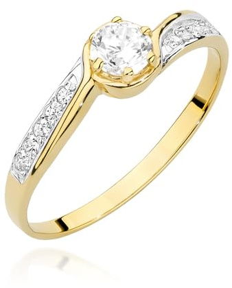 MARKO Klassischer Damenring aus 8 Karat (333) Echtgold mit großem Zirkonia – Verlobungsring mit seitlichen Steinen – Edler Goldring als Schmuck oder Geschenk für Freundin (58 (18.5))