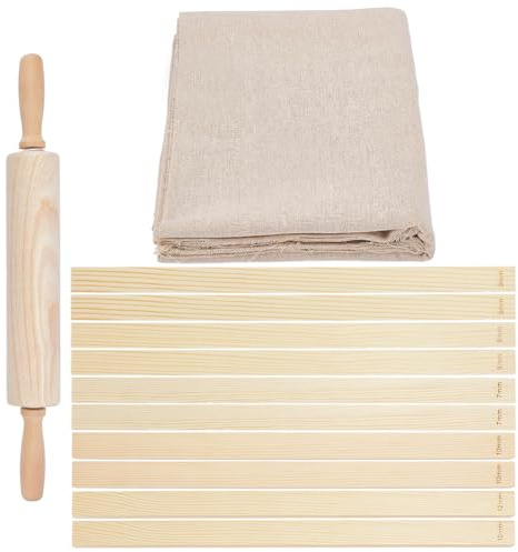 NBEADS Pottery Tools Kit, 1.09x1.75 Yards Linen Fabric 1 Pc Wooden Rolling Pins 10 Pcs Rolling Mud Stick Guides for Ceramic Clay Projects