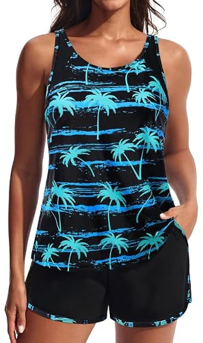Hanna Nikole Women's Tankini Sets Swimming Costume Modest Swimwear 2 Piece Tummy Control Swimsuit with Built-in Bra High Waist Built-in Bottom Swim Shorts Adjustable Bathing Suit with Pockets