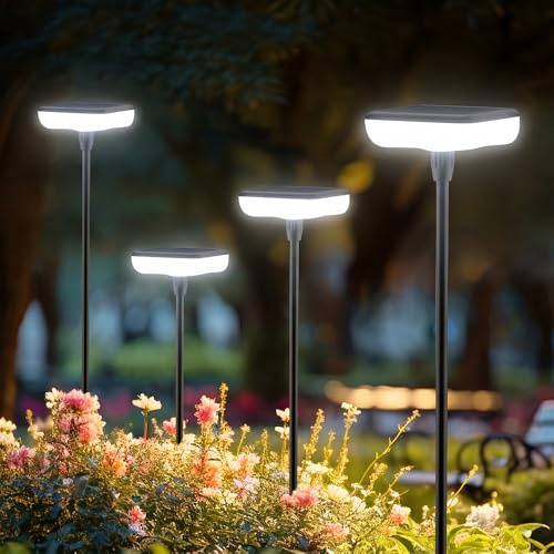 Ainostone Solarlampen für Außen Garten 6 Stück Kaltes Weiß LED Solarleuchten Warmweiß 1000mAh Gartenleuchten Hell 34 Lumen Solar Lampe IP65 Wasserdicht für Gartendeko Balkon Terrasse Rasen Weg