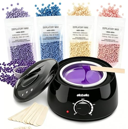 Premium At Home Waxing Kit for Women & Men - Hard Wax Kit with Wax Warmer, Wax Beads & Applicator Sticks - Professional Hair Removal Wax Machine, Eyebrow, Bikini, Legs & Body