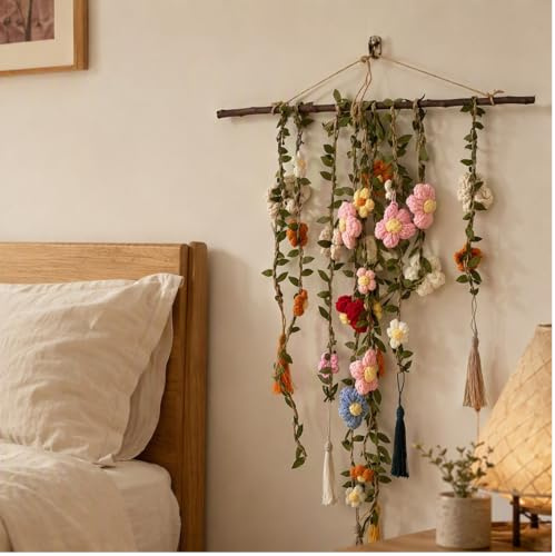 Handgefertigter Makramee-Wandbehang aus Baumwolle, kaskadierende Blume, böhmische Gartendekoration, Boho, Bauernhaus, Innen-Wandkunst, Ornament