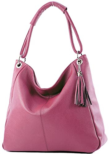 modamoda de - T165 - ital Schultertasche Groß Shopper Leder