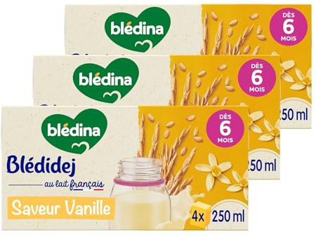 Blédina Blédidej 12 briques Céréales Apport Lacté Saveur Vanille dès 6 mois (Pack de 3x4 briques)