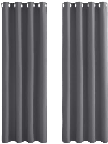 PONY DANCE Vorhang Grau Blickdicht 2er Set H 220 x B 140 cm Gardinen Wohnzimmer mit Ösen Verdunklungsvorhänge Thermovorhang Kälteschutz Tür Grey Blackout Curtains