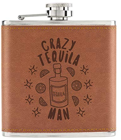 Crazy Tequila Homme Stars 6oz Cuir PU Hip Flasque Fauve