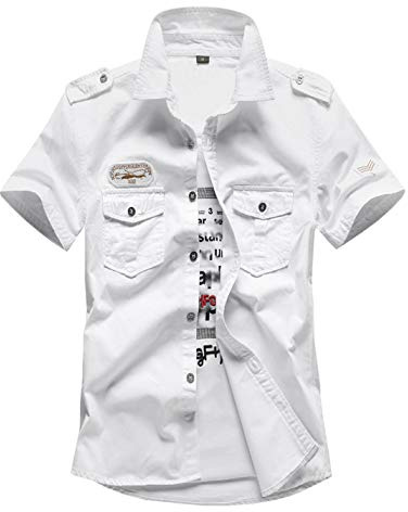 Gihuo - Camisa táctica Militar de Manga Corta para Hombre, para Trabajo, Aire Libre, Senderismo, Camping, Caza, Pesca, Blanco, Large