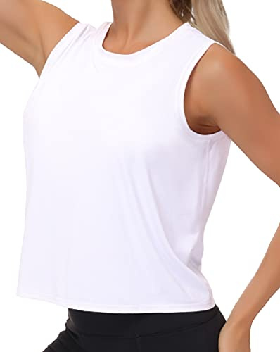 THE GYM PEOPLE Damen Eisseide Sport Tank Top Schnell Trocken Ärmellos Shirt | Lockere, Hohe Elastizität, Leicht, Atmungsaktivität, Schweißableitend, Reflektierendes Design, Laufshirt für Gym Yoga