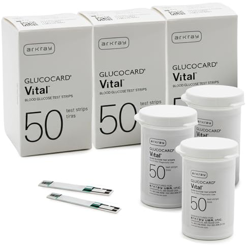 ARKRAY GLUCOCARD Vital Blood Glucose Test Strips – No Coding Required, Fast 7-Second Results, 0.5 Microliter Sample Size – Compatible with GLUCOCARD Vital Glucose Meter, 150 Count (3 Packs of 50)