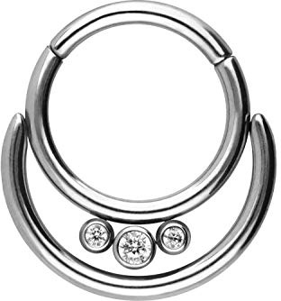 PIERCINGLINE Titan Segmentring Clicker 2 RINGE + KRISTALLE silberfarben Piercing Ring Nase Septum Ohr Helix Tragus