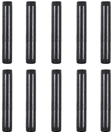 Niubid 10 Pack 3/4 x 6 Inch Black Malleable Steel Pipe Nipples | Threaded pipe nipples fitting for DIY steampunk decor, industrial vintage style, furniture, shelves, and pipe projects.