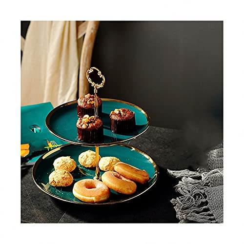 MAOTN Support de Service de gâteau Rond à 3 Niveaux, Support à Desserts en céramique avec raccords en métal, utilisé pour Support à ​étages Plats de Service de fête,Green2,Size