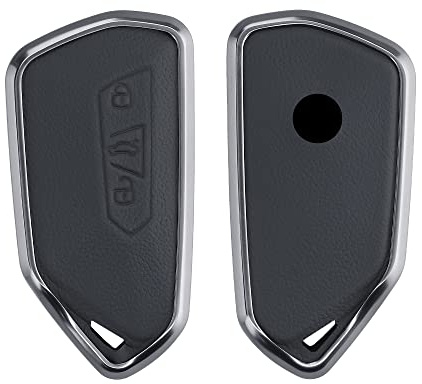 kwmobile Autoschlüssel Hülle kompatibel mit VW Golf 8 3-Tasten Autoschlüssel - Hardcover Metall Schutzhülle Dunkelgrau