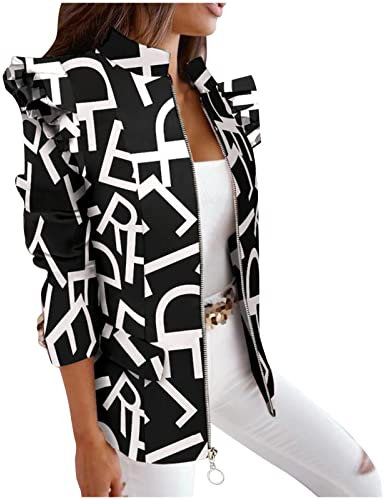 Masrin Blazer Damen Business Casual Anzug Anzugjacke mit Leopardenmuster Bürodame Berufskleidung Stehen Langarmshirts Cardigan Bluse mit offenem Reißverschluss Übergangsjacke Wintermantel Winterjacke