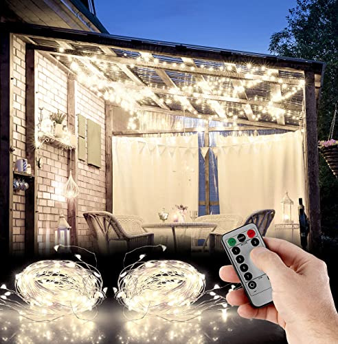 Lunartec LED Lichterketten: 2er-Set Outdoor-Lichtervorhänge, 300 LEDs, Fernbedienung, 3x3 m, weiß (Lichtervorhang innen, Lichtervorhang für Party, Netz)