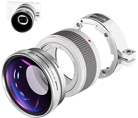 NEEWER 2 in 1 18mm Wide Angle Lens & 10X Macro Lens with Extension Tube, Bayonet Lens Adapter and Cleaning Cloth, Only Compatible with Sony ZV1 (White Frame)