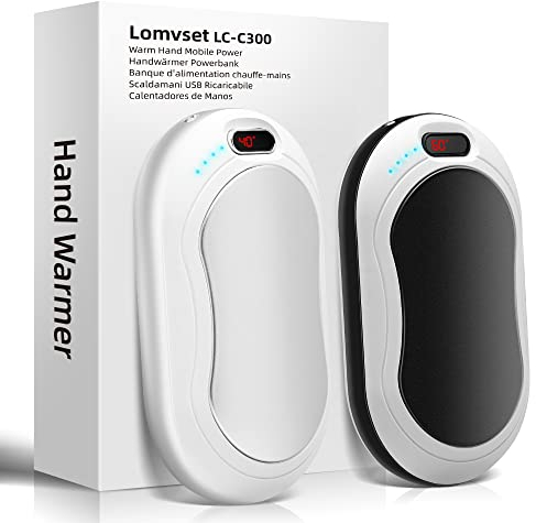 Lomvset Handwärmer Elektrisch 2er Set 10000 mAh, Taschenwärmer Wiederverwendbar mit Digitalanzeige, Handwärmer USB Aufladbar Powerbank Wintergeschenk für Damen Kinder（Schwarze&Silber）
