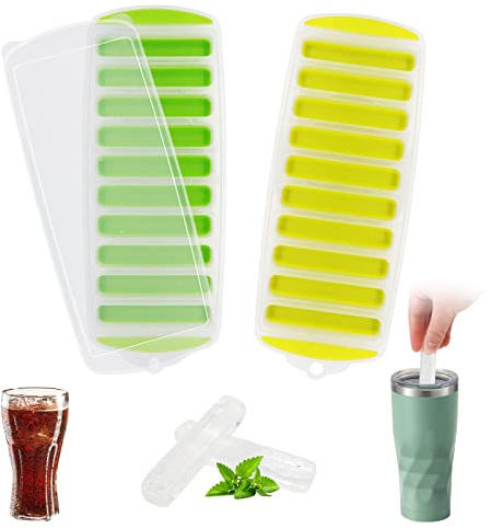 2 Stück Eiswürfelbehälter Flascheneis-Stick-Tabletts Boden Silikon Einfach zu lösen Wiederverwendbarer Eiswürfel mit auslaufsicherem abnehmbarem Deckel Ideal für Sportgetränke und Wasserflaschen