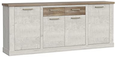 möbelando Sideboard >Duro< (BxHxT: 212,9x90,3x41,3 cm) Pinia Weiss mit Eiche Antik