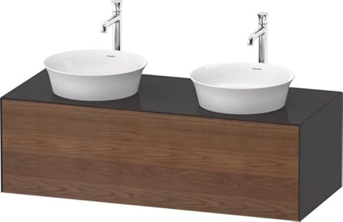 Duravit Tulip Blanco, Mueble de Pared, Ancho 1300 x Fondo 550mm, con 1x extraíble, con tecnología Tip-on, WT4978B, Color: Cuerpo: Grafito Alto Brillo, Frente: Nogal Americano Macizo