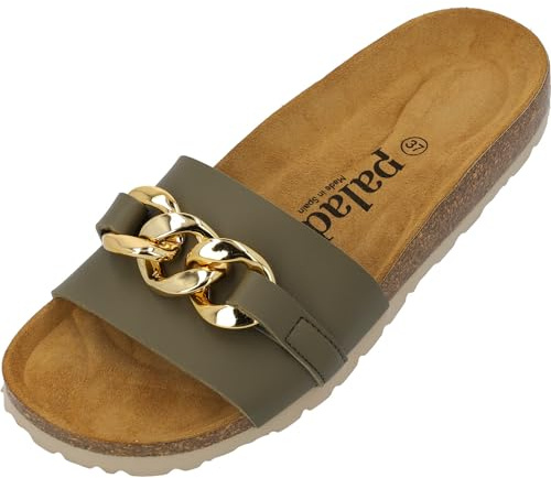 Palado Pantoletten Damen Gozo - bequeme Sandalen Made in Spain - Hausschuhe mit dämpfendem Kork-Fußbett - modische Sommerschuhe