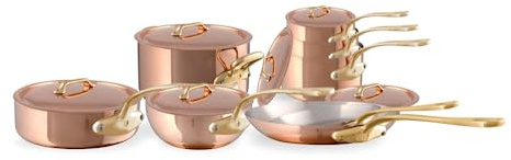 Mauviel M'200 B 2mm Polished Copper & Stainless Steel 14-Piece Cookware Set With Bronze Handles, Made In France