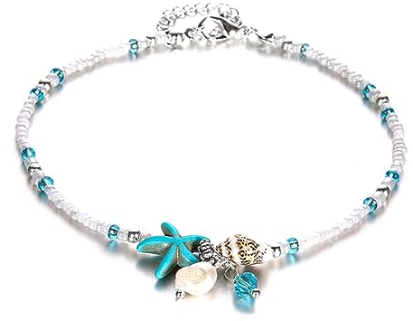Vintage Muschel Knöchelarmband，Boho Seestern Fußkettchen Armband Weiße Perle Anhänger Kette Fußkettchen Weiße Samen Perle Fußkettchen Fußkette Schmuck Für Frauen Und Mädchen