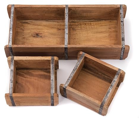 CREEDWOOD HOLZ Ziegelformen Set Bricks III | Mahagoni, 3-teilig, 65 cm | Vintage Ziegelsteinform, Holzkisten Set, Aufbewahrungskisten