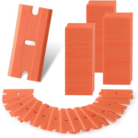 WORKPRO 200 Pack Plastic Razor Blades, Double Edge Safety Scraper Refills, Replacement Blades for Removing Sticker, Glue, Paint from Glass, Tile, and Multi-Surface Cleaning