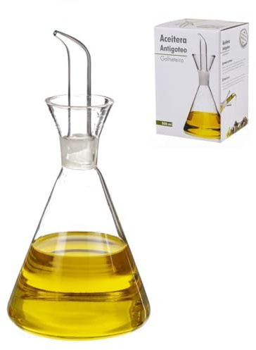 LEKE GO Aceitera Antigoteo de Cristal para Mesa Cocina con Servicio de 125 CC, 250 CC, 500 CC, 750 CC, 1000 CC a Escoger (500 ml)