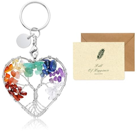SwirlColor Arbre de Vie Porte Clef Original, 7 Chakra Guérir Cristal Arbre de Vie Porte Clef Femme Chic Bijoux Pendentif Porte Clé Porte Bonheur avec Carte