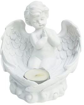 Teelichthalter betender Engel, Gebetsengel, Engelfigur, Grabengel 12,5 x 11,5 x 13,0 cm, Kerzenhalter,verleiht jeder Umgebung Frieden, Dekoration für Kirche, Tauf-Party, Weihnachtsdeko, Grabschmuck