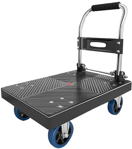 MINGYIHUI Plattformwagen Schwerlast-plattformwagen Mit Gummimatten Und TPR-gummirädern, Stahlwagen, 150 Kg Tragkraft, Flachbettwagen Sackkarren(Size:72 * 48,Color:schwarz)