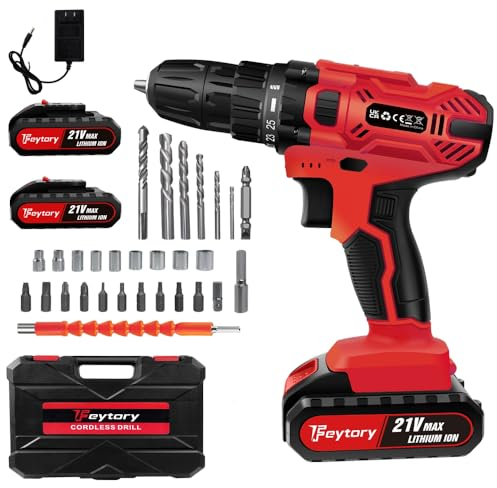 21V Akku-Bohrschrauber Akkuschrauber Set mit 1.5 Ah Akku, 2-Gang Akku Schlagbohrschrauber 25+1 Drehmomentstufen, 45Nm Drehmoment, LED-Licht, Akku Bohrmaschine mit 26tlg Zubehör für Haus Garten DIY