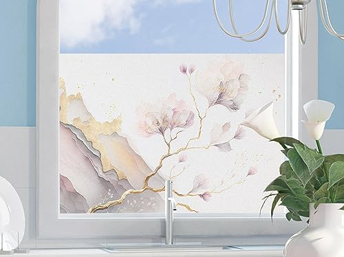 GRAZDesign Fensterfolie Blickdicht Sichtschutz, Sichtschutzfolie Fenster, Glastüren, Duschkabine, Milchglasfolie Bedruckt mit Motiv Japanisch mit Gold (57x64cm)