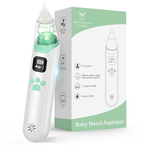 Baby Nasal Aspirator Nose Sucker - Electric Portable Baby Nose Vacuum Cleaner with Adjustable Suction Level 3 Soft Silicone Tips for Newborn Toddler Infant