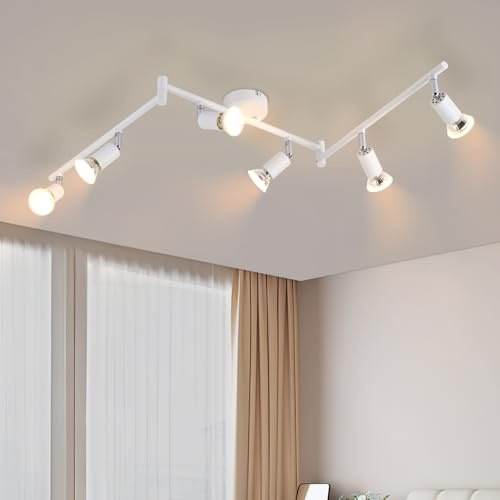 Glitzerlife LED Deckenstrahler 6 Flammig GU10 Deckenleuchte Weiß | Deckenspots Modern Deckenlampe Wohnzimmer für Küche Kinderzimmer Badezimmer Keller Büro Ohne Leuchtmittel