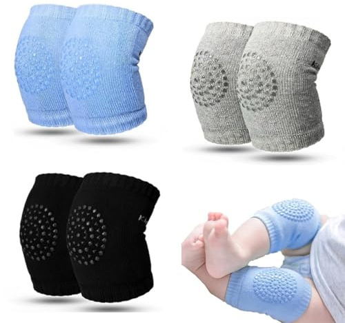 RAMGLYO 3 Paar Baby-Knieschützer Anti-rutsch Baumwolle Krabbelhilfe für Unisex Babys (mit Anti-Rutsch-Noppen)