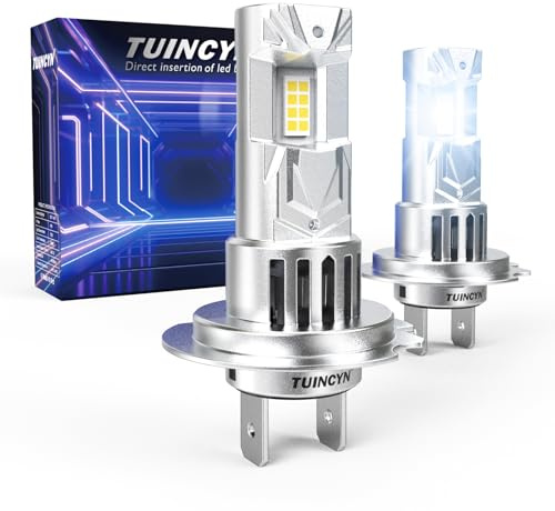 TUINCYN Ampoule H7 LED Voiture, 30000LM 600% D'ultra luminosité 6000K Blanc, 12V H7 LED Anti Erreur, 1:1 Remplace Lampes pour Xénon Halogènes, 2 Ampoules