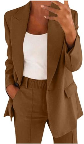 Tailleur Femme 2 Pièces Elegant Slim Fit Blazer Veste Formel Revers Manteau Ensemble Entreprise Bureau Travail Tailleur Pantalon Costumes Ensemble Couleur Unie Soldes Femme